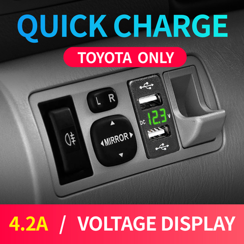 Cargador Usb Toyota para coche, adaptador Dual de 12V y 24V, Corolla Hilux, enchufe de mechero para teléfono inteligente, voltímetro ► Foto 1/6