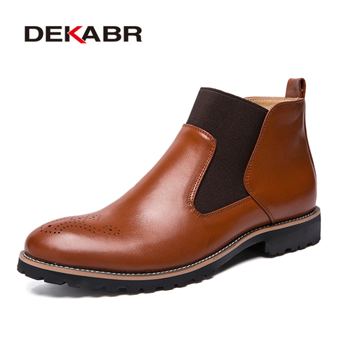 DEKABR-Botines de piel auténtica estilo Chelsea para hombre, botas masculinas de estilo clásico, cálidas con piel, informales para motocicleta ► Foto 1/6