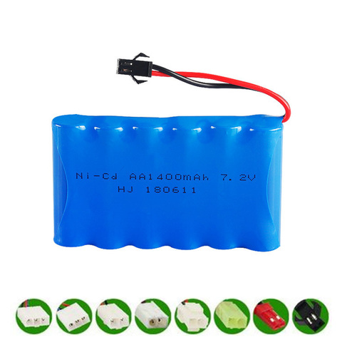 Batería AA ni-cd de 7,2 V y 1400 mAh, enchufe SM/JST/EL-2P/TAMIYA para juguetes a control remoto, coches, barcos, pistolas, piezas de control remoto, 7,2 v, nicd aa, batería de 1400 mah ► Foto 1/6