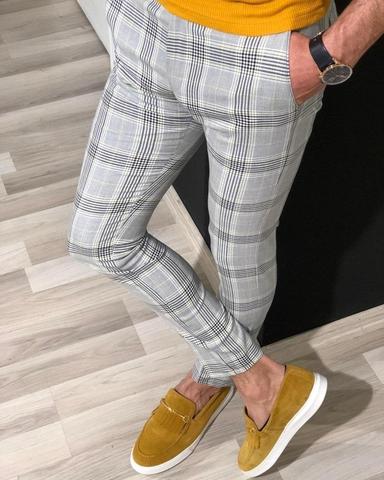 Pantalones a cuadros para hombre, pantalón de chándal elástico, elegante, Formal, de negocios, para oficina, ajustados, tartán ► Foto 1/6