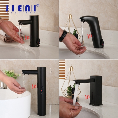 JIENI, grifo con Sensor automático ORB negro, grifo de lavabo de baño, mezclador de agua fría y caliente de latón sólido, grifo de lavabo infrarrojo sin contacto ► Foto 1/6