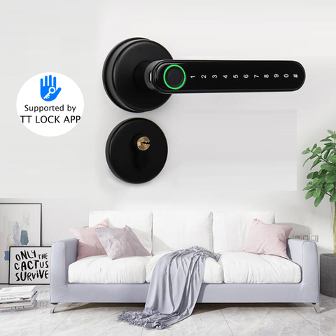 Cerradura para puerta con Wifi, cerradura Digital biométrica con huella dactilar, cerradura electrónica para teléfono TTLOCK, desbloqueo remoto por Bluetooth ► Foto 1/5