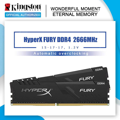 Kingston-memoria RAM de juego para escritorio, 8GB, 16GB, DDR4, 2666Mhz, 1,2 V, CL16, DIMM, 288 Pines, HyperX Fury ► Foto 1/6