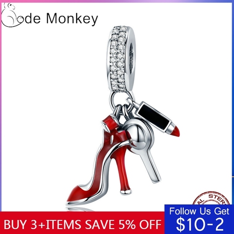 CodeMonkey-100% de Plata de Ley 925 auténtica para mujer, Pulsera Original, cuentas de tacón alto Rojas, joyería artesanal, CMC457 ► Foto 1/6