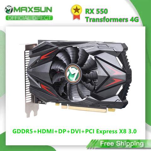 MAXSUN-transformadores de AMD Radeon RX 550, Juegos de PC de ordenador 4G GDDR5 14nm, vídeo HDMI + DP + DVI 128Bit, tarjeta gráfica GPU, completamente nuevo ► Foto 1/1