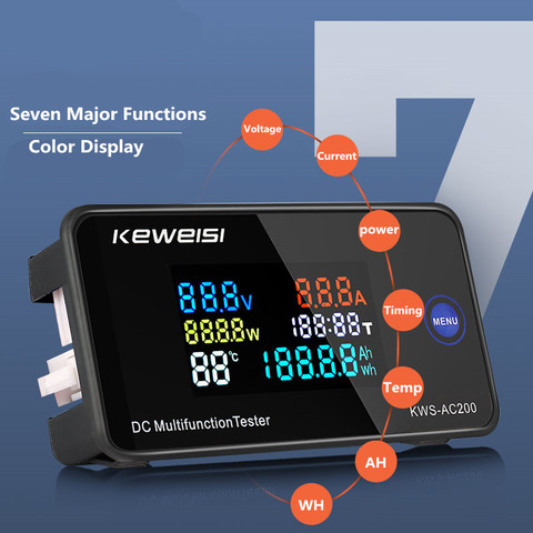 Voltímetro Digital de CC 0-200V, medidor de energía de siete funciones de voltaje, pantalla LED a Color, vatímetro, probador de temperatura, 10/50/100A ► Foto 1/6