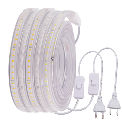 Tira de luz LED 220V LED Flexible cinta SMD2835 120 LED resistente al agua de la cinta con la UE enchufe interruptor para la decoración de la casa ► Foto 1/6
