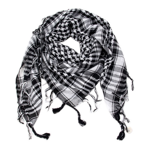 Árabe Keffiyeh de los hombres de invierno táctico militar a prueba de viento negro y blanco 100% algodón Hijab musulmán Shemagh Pañuelo cuadrado ► Foto 1/5