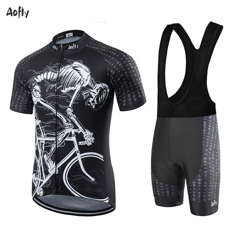 Aofly-pantalones cortos de Ciclismo para Hombre, Maillot de manga corta ajustada con patrón de esqueleto ► Foto 1/6