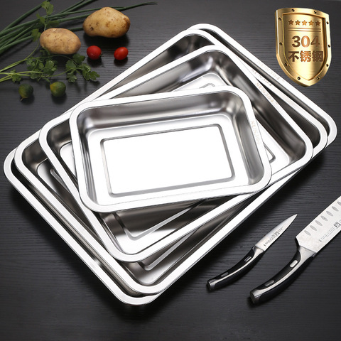 Bandejas poco profundas de acero inoxidable para almacenamiento de alimentos, utensilios de cocina para hornear salchichas rectangulares, Pan y fruta ► Foto 1/6