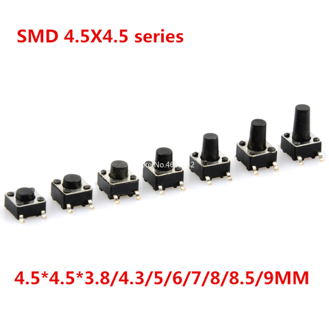50 unids/lote SMD 4.5x4.5x3 8/4 3/5/6/7/8/8 5MM 9MM táctiles tacto botón Micro interruptor de botón momentáneo ► Foto 1/5
