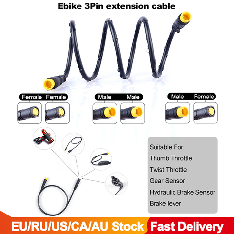 EBike-Cable de extensión de 3 pines para palanca de freno Bafang, sensor de engranaje, acelerador de pulgar, giro, componente del sensor de freno hidráulico ► Foto 1/6