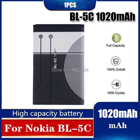 1pc BL-5C BL5C BL 5C de repuesto Li-Ion de la batería de litio 1020mAh baterías para Nokia 1112, 1208, 1600, 2610, 2600 n70 n71 ► Foto 1/6