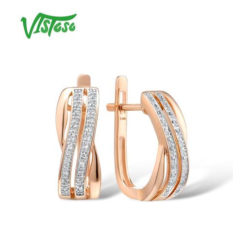 VISTOSO-Pendientes de oro rosa 585 de 14K para mujer, glamurosos y brillantes de diamantes, joyería fina de compromiso de lujo para boda ► Foto 1/6