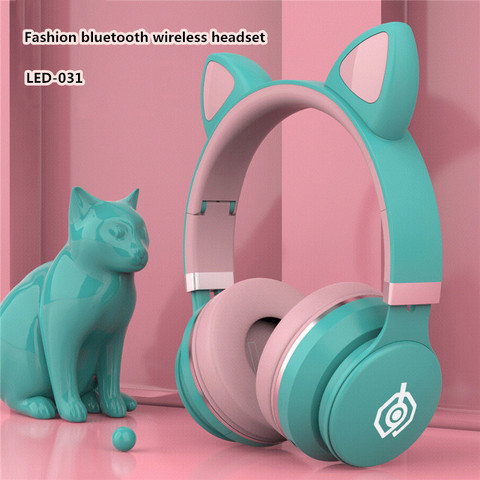 Nueva montado en la cabeza de moda lindo Oreja de Gato auriculares Auriculares inalámbricos con bluetooth con micrófono música a heavy bass juegos por cable de auriculares ► Foto 1/6