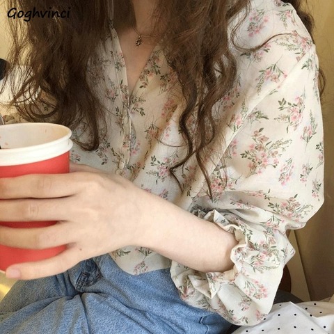 Camisas con estampado Floral y cuello en V para mujer, Ulzzang túnica de gasa, Top para vacaciones de verano, ropa de calle 3XL, uso diario ► Foto 1/6