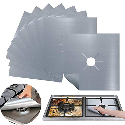 Protectores de estufa reutilizables, cubierta de quemador de Gas, revestimiento de aluminio, alfombrilla de estufa, forro de limpieza para utensilios de cocina ► Foto 1/6