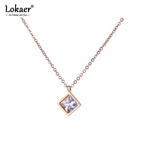 Lokaer-collar con colgante de acero inoxidable para mujer, circonita cuadrada AAA, Color oro rosa, joyería, regalo de Año Nuevo N18268 ► Foto 1/5