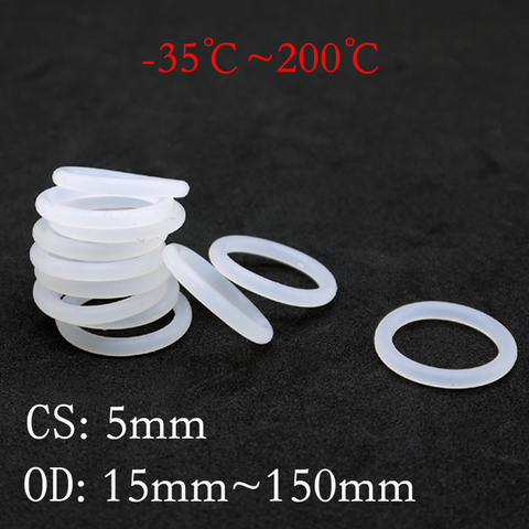 Junta de sellado VMQ O Ring, CS, 5mm, OD, 15 ~ 150mm, goma de silicona, aislada, lavadora a prueba de agua, forma redonda, blanca, Nontoxi, 10 Uds. ► Foto 1/4