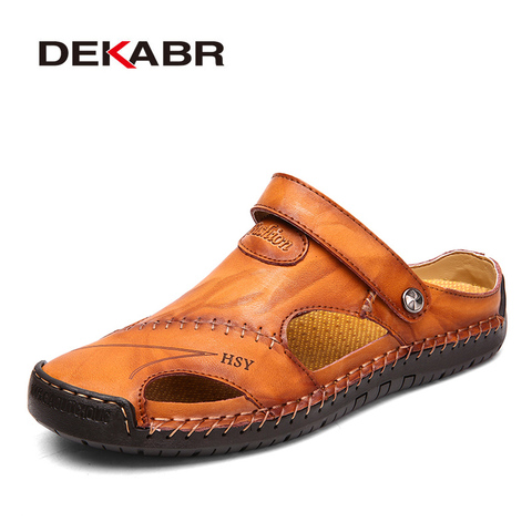 DEKABR-sandalias de verano de cuero genuino para hombres aire libre, zapatos de playa planos, cómodos, a la moda, transpirables, para Trekking al agua ► Foto 1/6