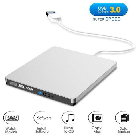 Grabador de DVD RW externo con USB 3.0, dispositivo con unidad óptica CD/DVD ROM, reproductor MAC OS, Windows XP/7/8/10, ABS, material plástico ► Foto 1/6