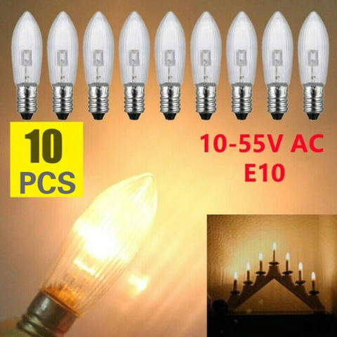 10 unids/pack E10 LED 0,2 W 10-55V bombillas de reemplazo superior vela feérico Navidad luces lámpara AC blanco cálido decoración de Navidad ► Foto 1/6