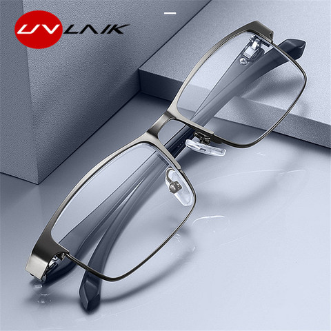 UVLAIK-gafas de lectura de acero inoxidable para hombre, a la moda con luz azul anteojos para leer, no esférico, Retro, graduadas para hipermetropía ► Foto 1/6