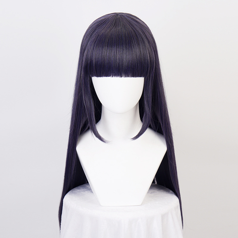 NARUTO-Peluca de cabello sintético estilo hiuga Hinata, cabellera artificial liso con flequillo mezclado azul, Cosplay y gorro de peluca ► Foto 1/1