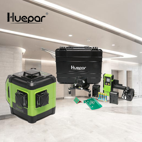 Huepar-Nivel láser electrónico, autonivelante, Rayo verde, nivelación de tres planos, 130 pies ► Foto 1/6