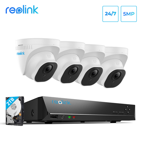 Reolink 5MP sistema de cámara 8ch NVR PoE y 4 cámara IP PoE cúpula al aire libre HD Kit de videovigilancia HDD de 2TB RLK8-520D4 5MP ► Foto 1/6