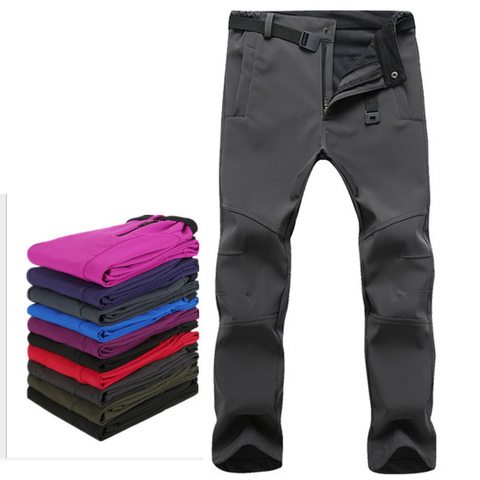 Pantalones de forro polar Softshell cálido para exteriores, a prueba de viento, piel de montaña, para hombre y mujer, pesca gruesa, Camping, senderismo, esquí, pantalones impermeables ► Foto 1/6