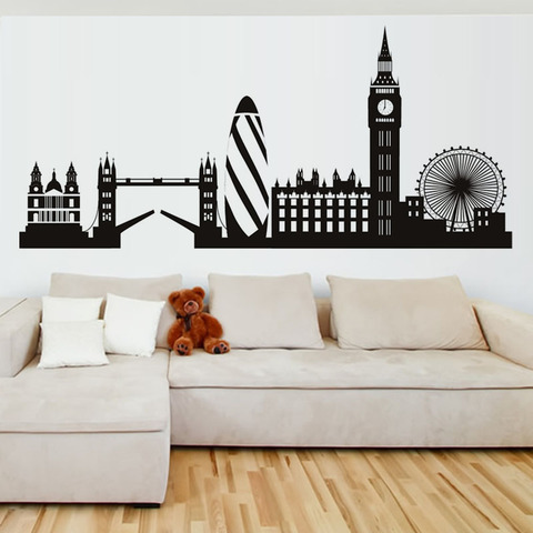 Pegatina de pared con diseño de Skyline de Londres para el hogar, calcomanía de vinilo con diseño de silueta de ciudad, para sala de estar, dormitorio y oficina ► Foto 1/6