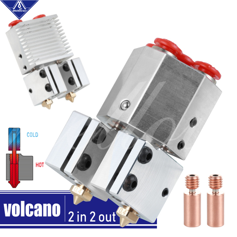 ¡Caliente!-de metal/PTFE quimera volcán salida Hotend-Multi-extrusión de doble extrusora de 0,4mm/0,6mm/0,8mm/1,0mm boquillas 1,75mm 3D impresora ► Foto 1/6