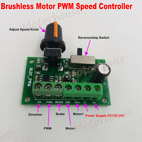 DC 12V-24V ajustable conductor interno BLDC PWM sin escobillas controlador de velocidad del Motor con CW CCW hacia adelante y hacia atrás interruptor ► Foto 1/2