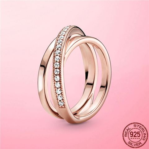 Anillo de plata de ley delicada para mujer, sortija de Triple banda, Crossover de 100% Plata de Ley 925, joyería para mujer, regalo 2022 ► Foto 1/5