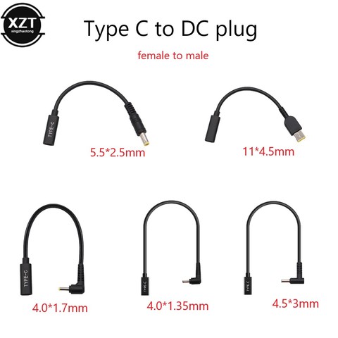 USB 3,1 tipo C hembra a cuadrado 5,5*2,5, 4,0, 1,35, 1,7, 4,5, 3,0mm Jack PIN DC macho para Asus DELL Hp PC adaptador de corriente para portátil cable ► Foto 1/6