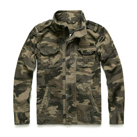 Chaqueta vaquera con cuello levantado para hombre, Camo, informal, gruesa, militar, de camuflaje, para invierno ► Foto 1/6