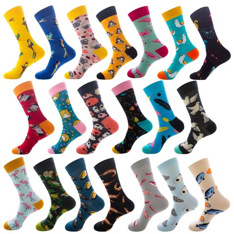 Calcetines estampados de algodón peinado para hombre, calcetín divertido con dibujos de animales, ovejas, aves, camarones, plumas, peces, alpacas, comida de perro, geométrico, novedad ► Foto 1/6