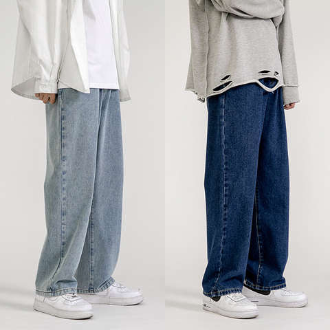 Los hombres de los pantalones vaqueros de moda suelto recto nuevo Casual pantalones de pierna ancha vaquero Mans Streetwear coreano pantalones de Hip Hop 5 colores ► Foto 1/6