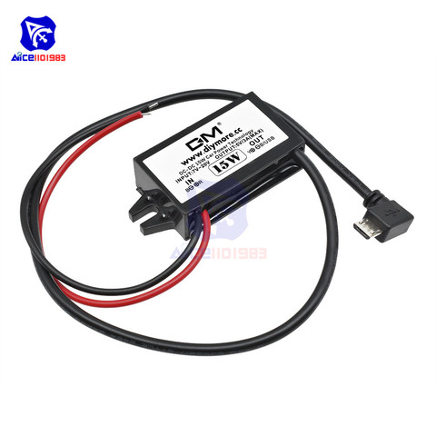 Diymore-Convertidor de DC-DC de 12V a 5V, 3A, 15W, módulo de potencia de reducción, adaptador a prueba de agua de ángulo recto Micro USB para coche ► Foto 1/6