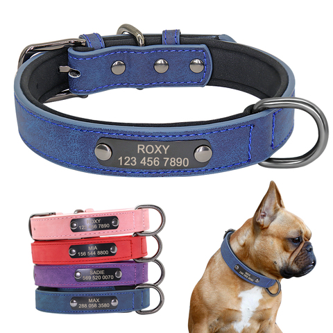 Collar de cuero personalizado para perros pequeños, grabado con etiqueta de identificación para mascotas, productos para mascotas, Bulldog francés, Pug ► Foto 1/6