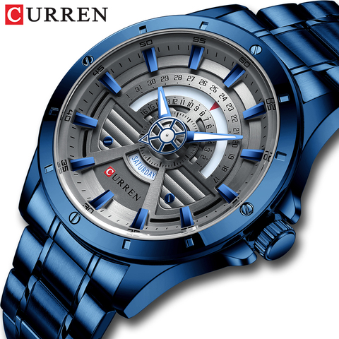 CURREN-relojes de acero inoxidable para hombre, reloj de pulsera creativo, de cuarzo, fecha y semana, 2022 ► Foto 1/6