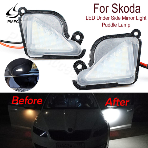 PMFC LED bajo luz de espejo lateral P lámpara uddle Lámpara 2 piezas 6000K blanco para skoda Octavia Mk3 5E 2012-2017 Superb 2 Octavia 3 ► Foto 1/6