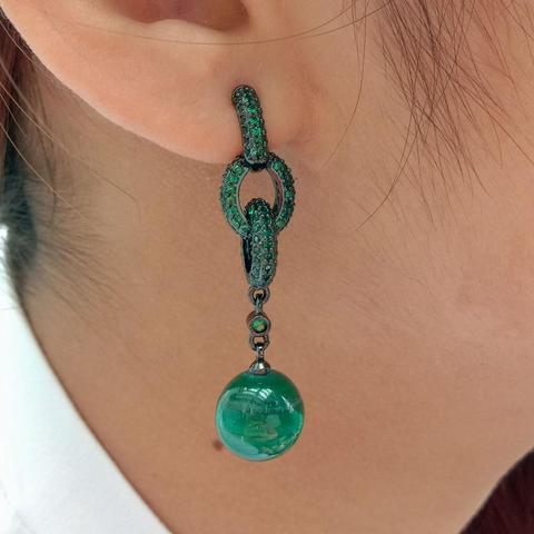 Pendientes redondos de plata de primera ley y Circonia cúbica para mujer, aretes pequeños, plata esterlina, Circonia cúbica, zirconia, circonita, zirconita, color verde malaquita ► Foto 1/5