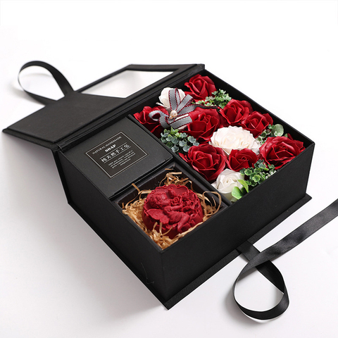 Caja de ornamentos de regalo de rosas de jabón, 2 niveles, collar, caja de joyería, 9/12/16 Uds., caja de rosas de flores, regalo de fiesta de boda para el Día de San Valentín ► Foto 1/6