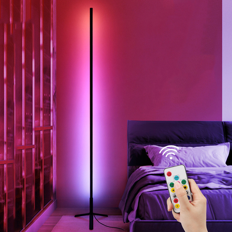 Lámpara de suelo RGB con control remoto, luz de ambiente colorida regulable, moderna, iluminación de decoración para dormitorio y sala de estar ► Foto 1/6