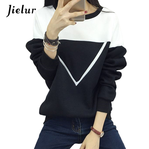 Jielur-Sudadera con capucha para mujer, de retales, Color blanco y negro, con estampado en V, M-XXL holgado, 2022 ► Foto 1/6