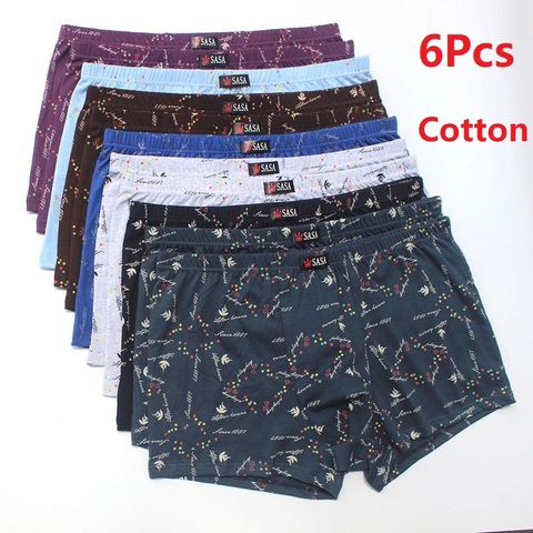 6 unids/lote hombres Boxer Shorts ropa interior de algodón de talla grande suelto transpirable Mediados de cintura-impresión Sexy media de edad de los hombres pantalones cortos ► Foto 1/6