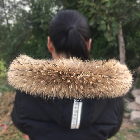 100% chaqueta Natural con Cuello de piel de mapache Real para mujer, bufandas para mujer, abrigo de invierno, gorro de cuello para mujer, bufanda de piel auténtica cálida larga ► Foto 1/6