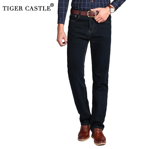 Tigre Castillo de alta cintura 100% algodón para hombre Pantalones vaqueros clásicos holgados marca Hombre Pantalones vaqueros rectos primavera invierno Jeans gruesos hombres ► Foto 1/6